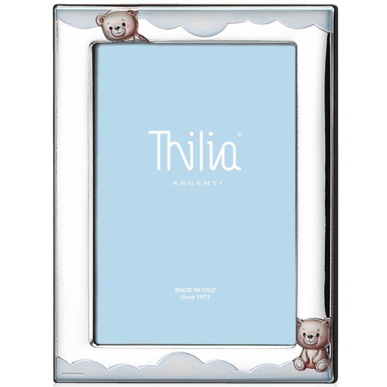 CORNICE ARGENTO 10X15CM    ORSETTO CELESTE
