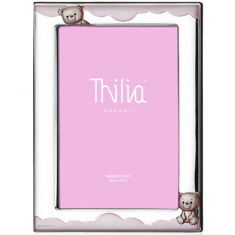 CORNICE ARGENTO 10X15CM    ORSETTO ROSA