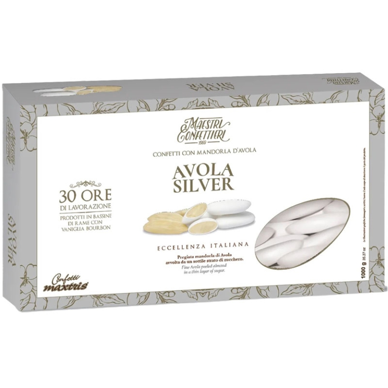 CONFETTI AVOLA SILVER 1KG BIANCO MANDORLA