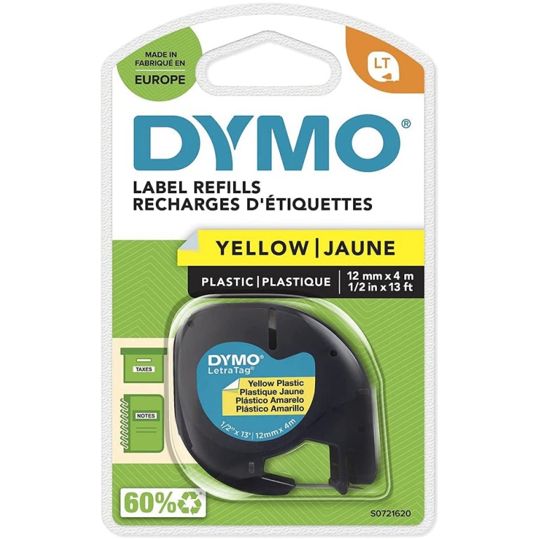 NASTRO DYMO LETRATAG PLASTICA GIALLO 91202