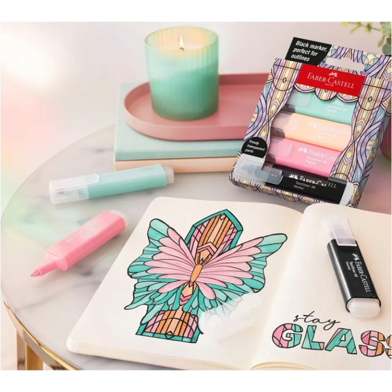 EVIDENZIATORI GLASSY 4PZ PASTEL FABER 2