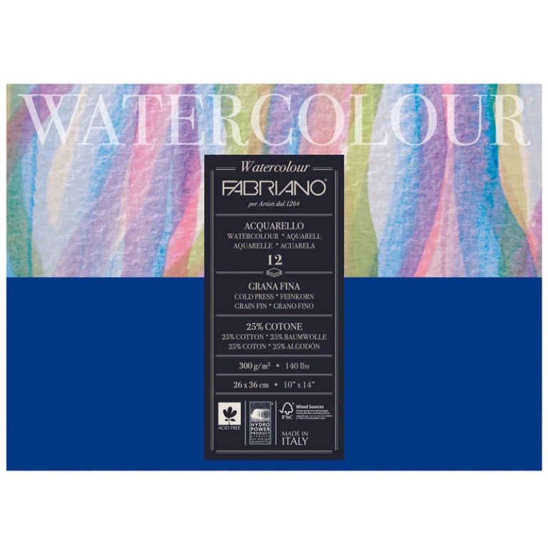 BLOCCO WATERCOLOUR 26X36 12FG 300GR FABRIANO