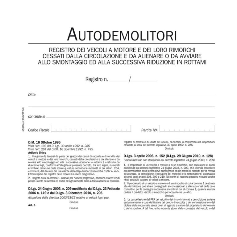 RG AUTODEMOLITORI CENTRI RACCOLTA 31X24,5 200PG