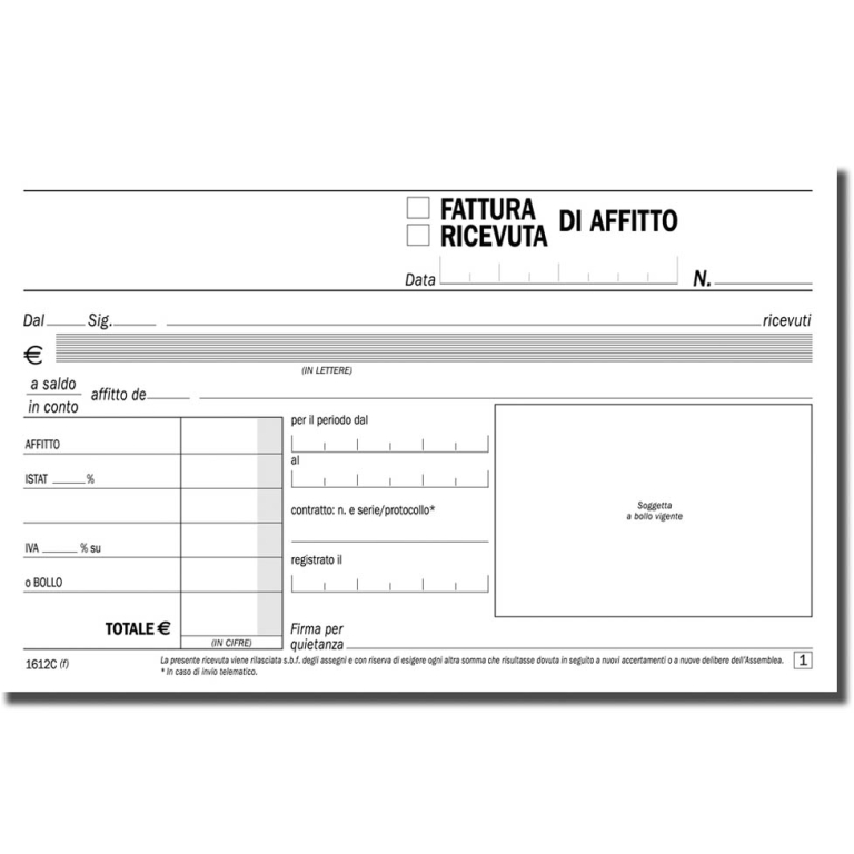 RICEVUTE AFFITTO 10X17 2 COPIE CARTA CHIMICA