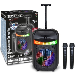 SPEAKER WIRELESS TROLLEY AMPLIFICATORE CON LED 2 MICROFONI
