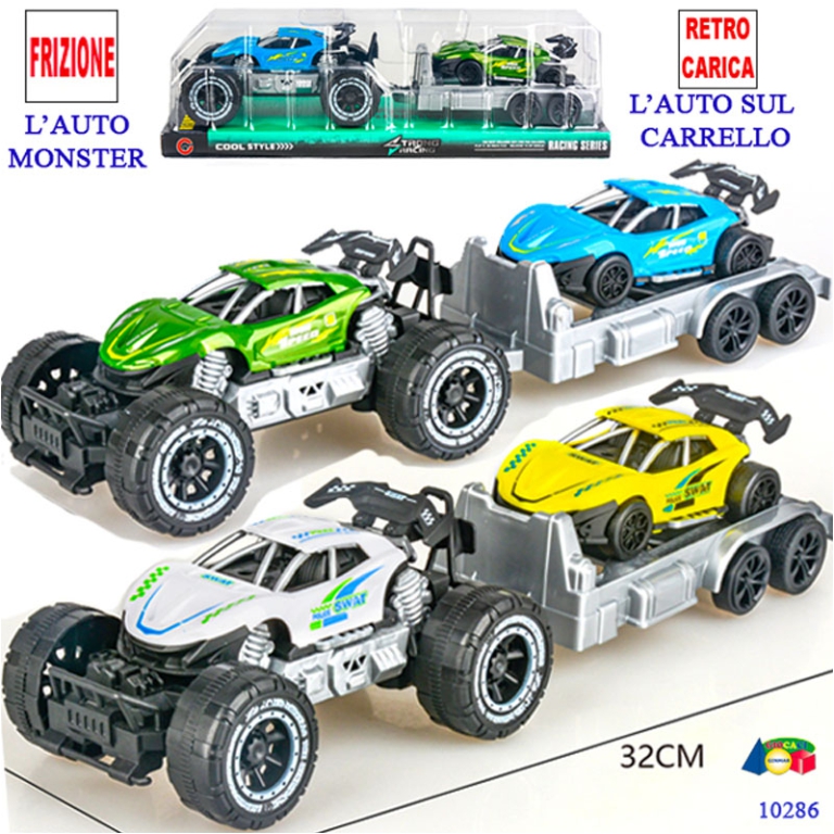AUTO MONSTER+RIMORCHIO A FRIZIONE 32CM