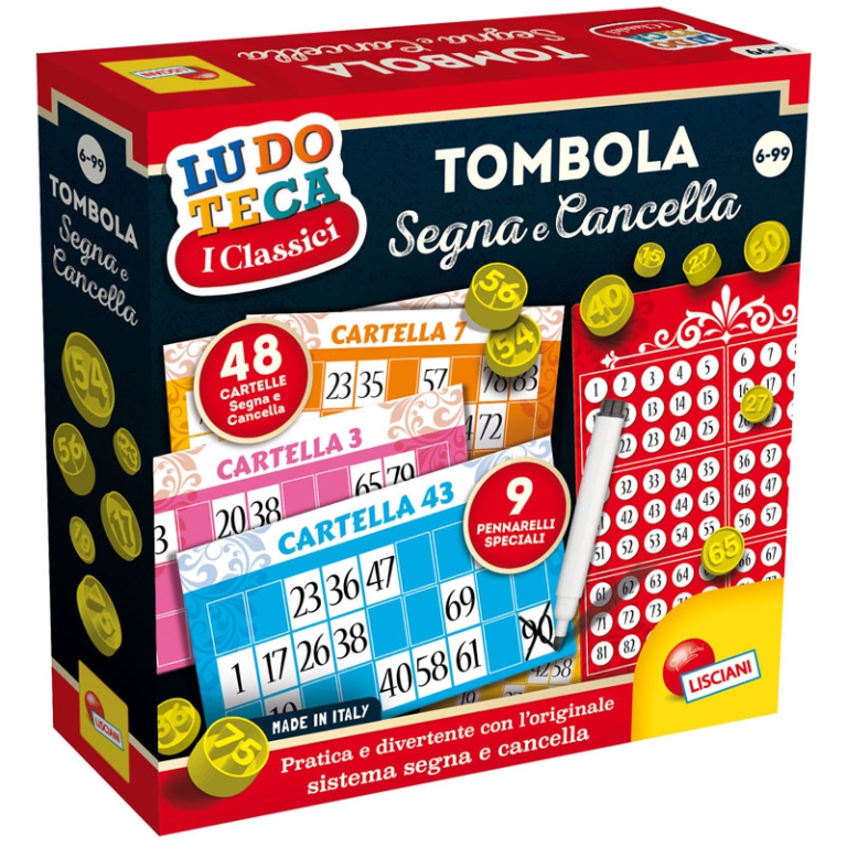 TOMBOLA SEGNA E CANCELLA 48 CARTELLE 6+ ANNI