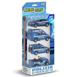 CONFEZIONE 4 VEICOLI DIE CAST 1:64 POLIZIA