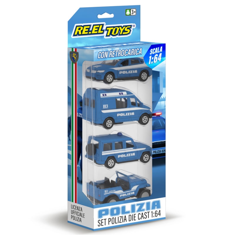CONFEZIONE 4 VEICOLI DIE CAST 1:64 POLIZIA