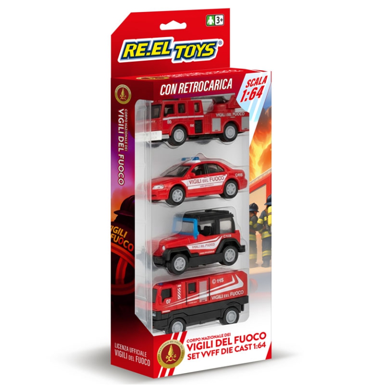 CONFEZIONE 4 VEICOLI DIE CAST 1:64 VVFF
