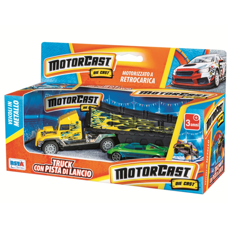 CAMION C/RAMPA DI LANCIO E AUTO DIE CAST 23X9CM 2