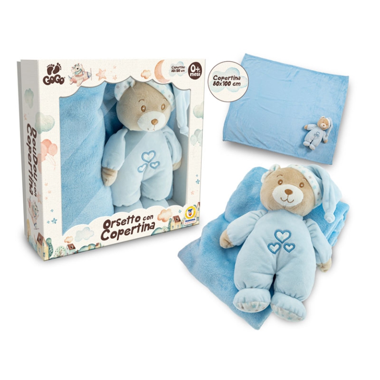 IL MIO PRIMO ORSETTO CON COPERTINA 100X75CM AZZURRO