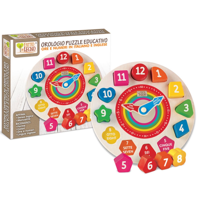 OROLOGIO PUZZLE EDUCATIVO IN LEGNO