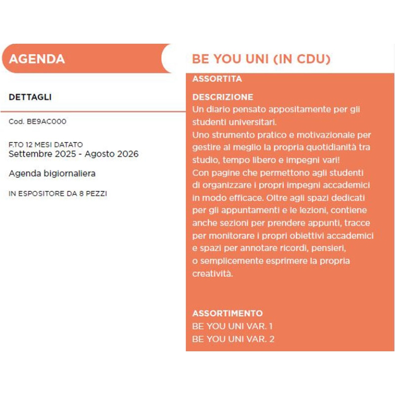 BEYOU AGENDA BIGIORNALIERA UNI 12 MESI DATATA
