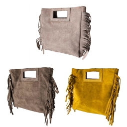 BORSA CON FRANGE SCAMOSCIATO C/MANIGLIA E TRACOLLA