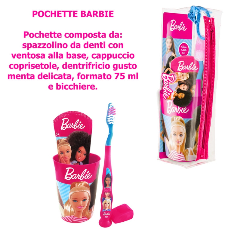 POCHETTE SPAZZOLINO BICCHIERE DENTIFRICIO BARBIE