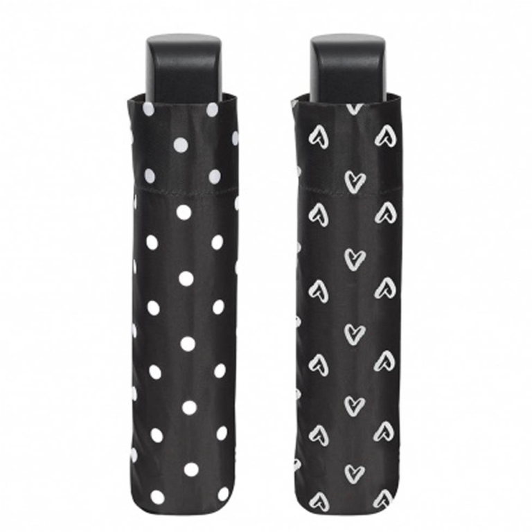 OMBRELLO DONNA CORTO 54CMCUORE POIS BIANCO NERO
