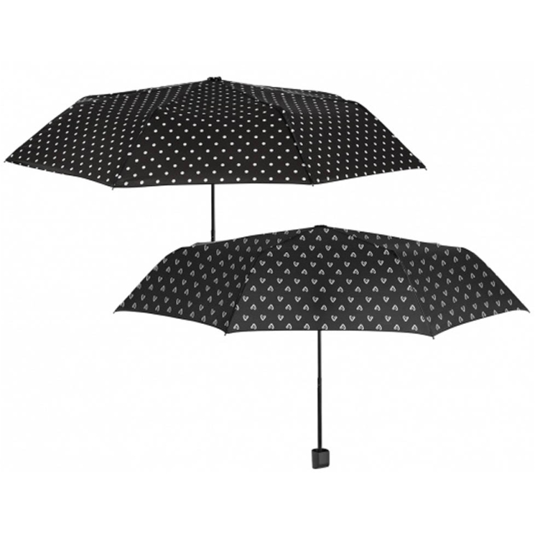 OMBRELLO DONNA CORTO 54CMCUORE POIS BIANCO NERO 2