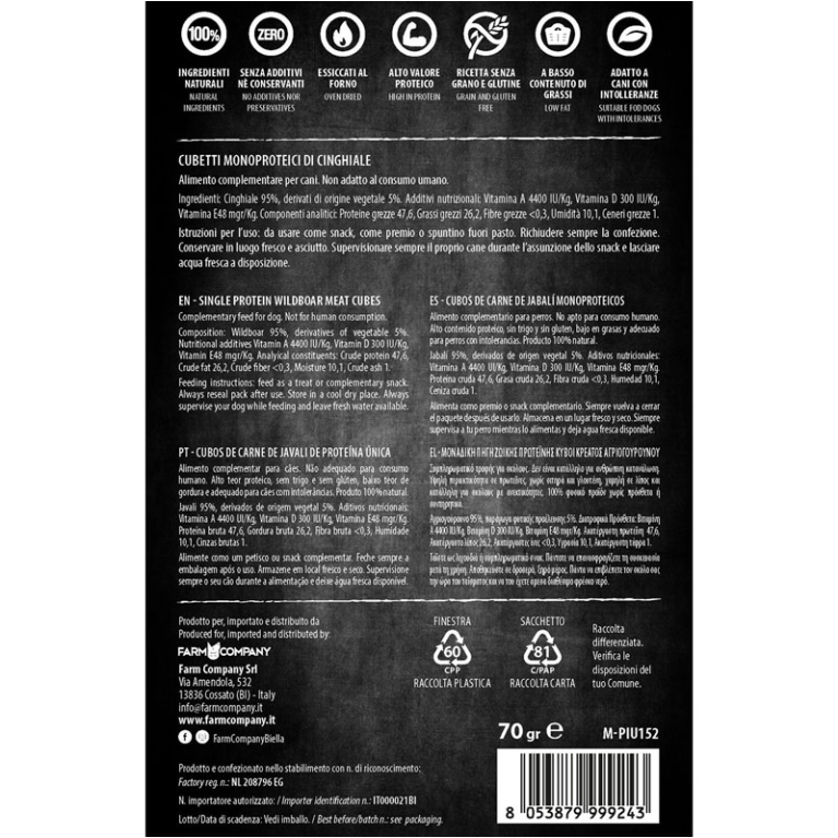 CUBETTI MONOPROTEICI CINGHIALE 70GR 2