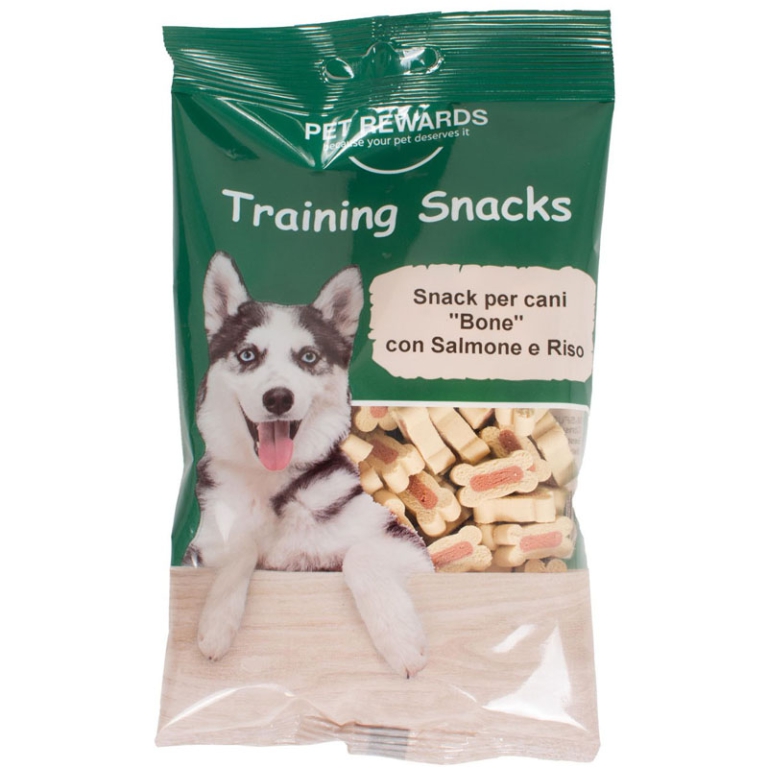 SNACK PER CANI A FORMA DI OSSO SALMONE RISO 120GR