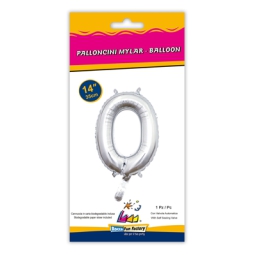 PALLONCINI MYLAR NUMERO 0 ARGENTO 35CM