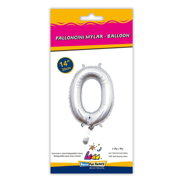 PALLONCINI MYLAR NUMERO 0 ARGENTO 35CM