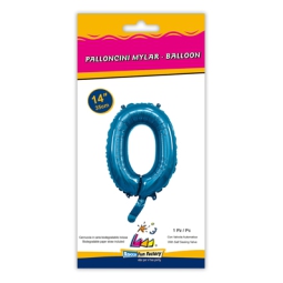 PALLONCINI MYLAR NUMERO 0 BLU 35CM