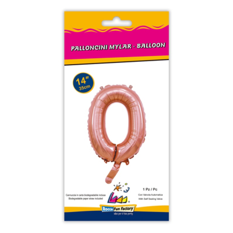 PALLONCINI MYLAR NUMERO 0 ROSA GOLD 35CM