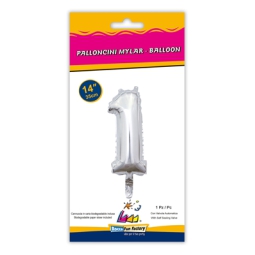 PALLONCINI MYLAR NUMERO 1 ARGENTO 35CM