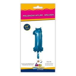 PALLONCINI MYLAR NUMERO 1 BLU 35CM