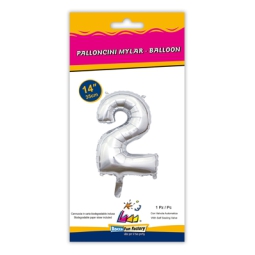 PALLONCINI MYLAR NUMERO 2 ARGENTO 35CM