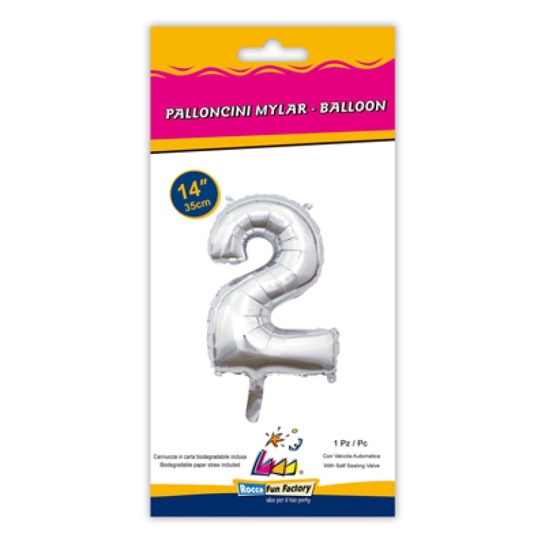 PALLONCINI MYLAR NUMERO 2 ARGENTO 35CM