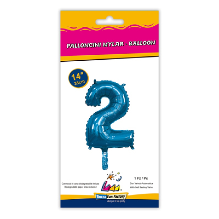 PALLONCINI MYLAR NUMERO 2 BLU 35CM