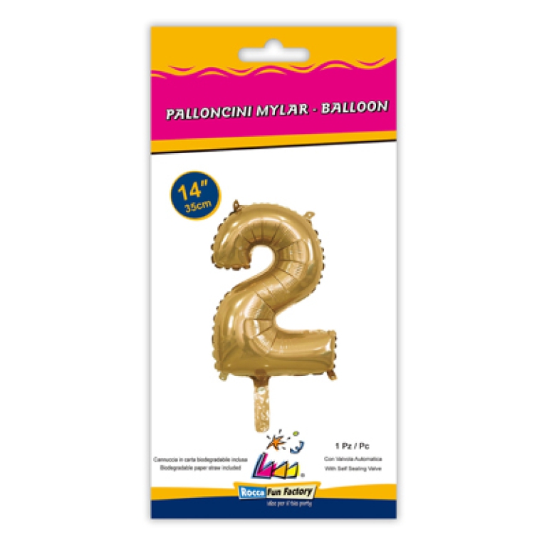 PALLONCINI MYLAR NUMERO 2 ORO 35CM