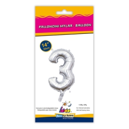 PALLONCINI MYLAR NUMERO 3 ARGENTO 35CM