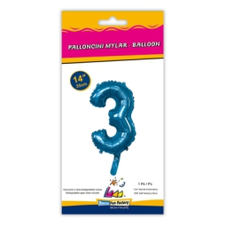 PALLONCINI MYLAR NUMERO 3 BLU 35CM