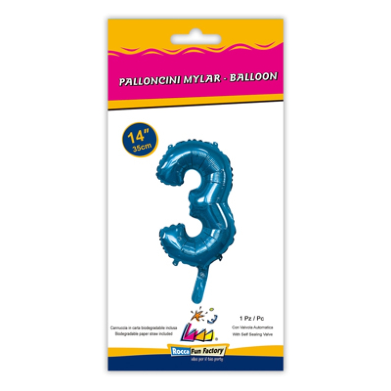 PALLONCINI MYLAR NUMERO 3 BLU 35CM