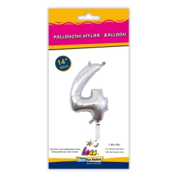 PALLONCINI MYLAR NUMERO 4 ARGENTO 35CM