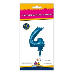 PALLONCINI MYLAR NUMERO 4 BLU 35CM