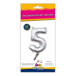 PALLONCINI MYLAR NUMERO 5 ARGENTO 35CM