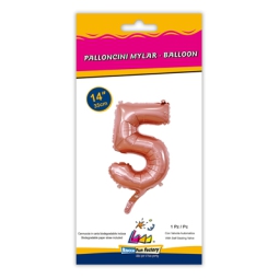 PALLONCINI MYLAR NUMERO 5 ROSA GOLD 35CM