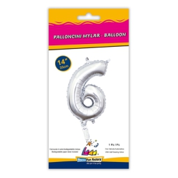 PALLONCINI MYLAR NUMERO 6 ARGENTO 35CM