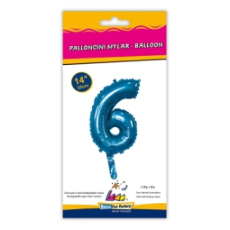 PALLONCINI MYLAR NUMERO 6 BLU 35CM