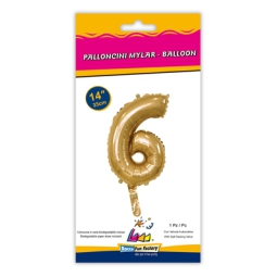 PALLONCINI MYLAR NUMERO 6 ORO 35CM