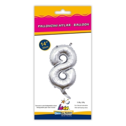 PALLONCINI MYLAR NUMERO 8 ARGENTO 35CM