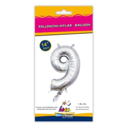 PALLONCINI MYLAR NUMERO 9 ARGENTO 35CM