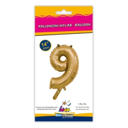 PALLONCINI MYLAR NUMERO 9 ORO 35CM