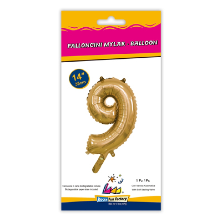 PALLONCINI MYLAR NUMERO 9 ORO 35CM