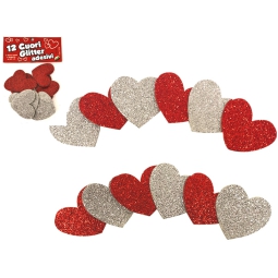 CONFEZIONE 12 CUORI GLITTER ADESIVI 4,5CM