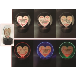 LAMPADA LED IN VETRO 14CM CON CUORE IN LEGNO